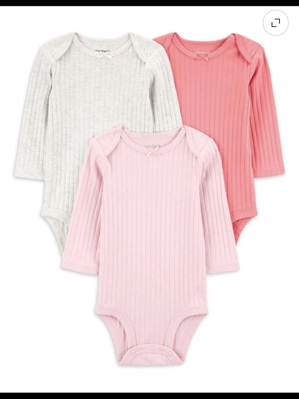 NWT Carter's Baby Girl Ribbed Long-Sleeve Bodysuits Set 3-Pack - Size 6-9M